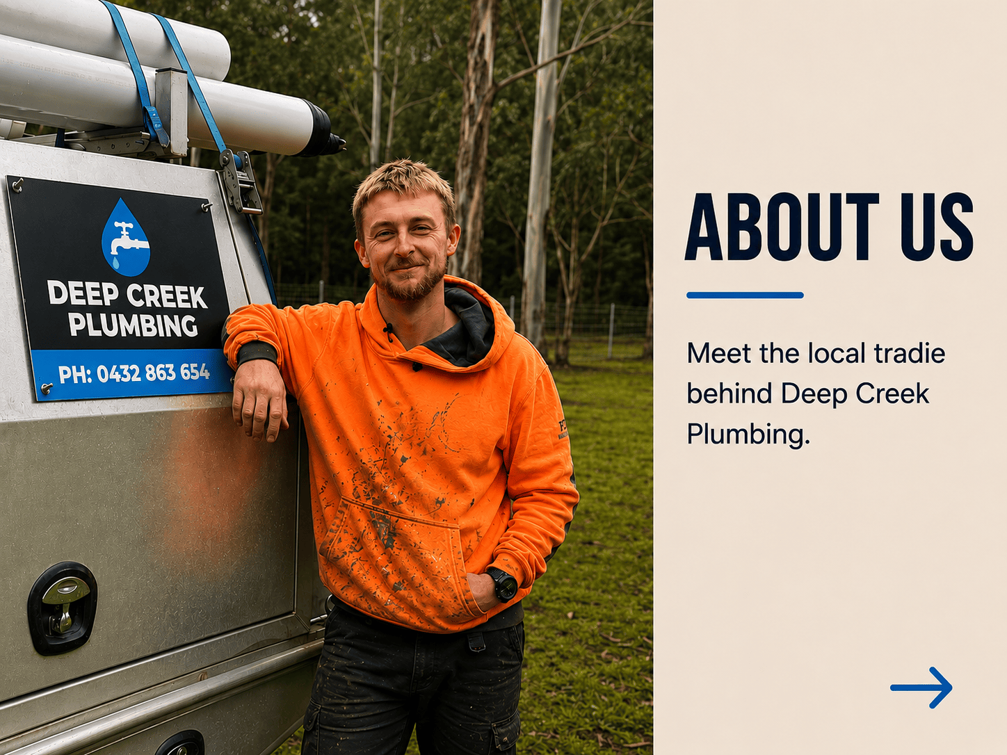 About Us — meet the local tradie behind Deep Creek Plumbing.