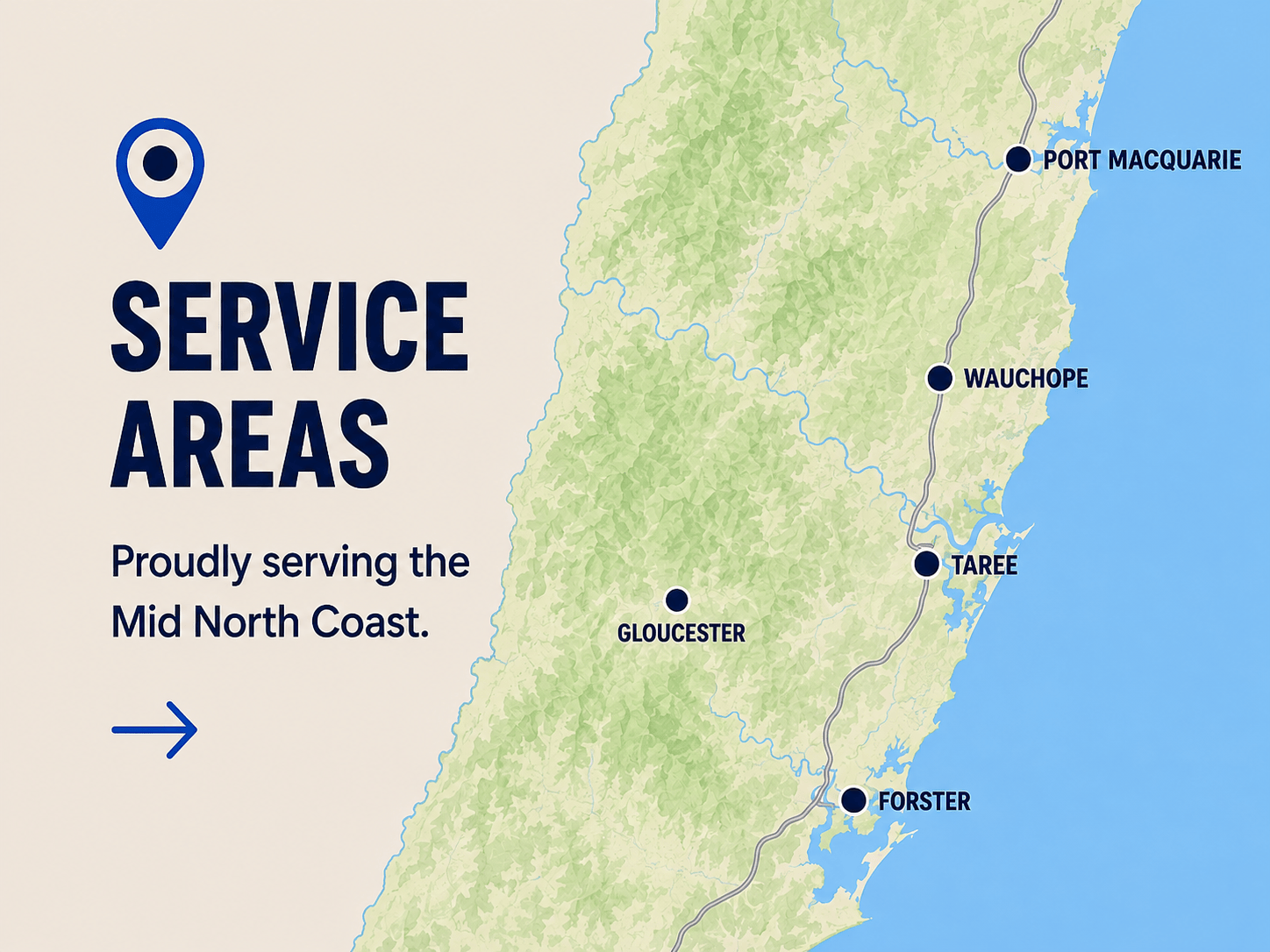 Service Areas — proudly serving the Mid North Coast.